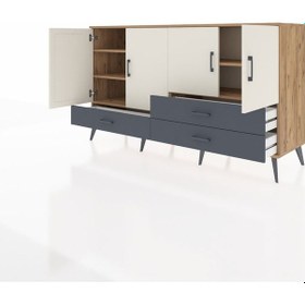 Resim Hyperion Konsol 5 Raflı 3 Çekmeceli 4 Kapaklı 176x44x99 Çam-aytaş Çam-aytaşı/antrasit 