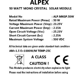 Resim 50 Watt Monokristal Güneş Paneli 