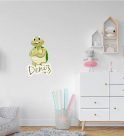 Resim Kişiye Özel Sevimli Kaplumbağa Tasarımlı Çocuk Odası Duvar Sticke N11.285 