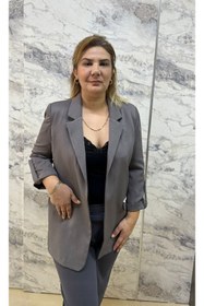 Resim BE ATÖLYE BUTİK Kadın Astarlı Blazer Ceket Düğmesiz Yan Cep Dantel Detaylı Çıtçıt Kollu 