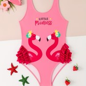 Resim Küçük Prenses Pembe Flamingo Baskılı Ruffle Kenarlı Mayo, Sevimli Polyester Spandex Karışımı Yüksek Esneme ile, 'S 12 Yaş ve Altı İçin Yüzme Giysisi 