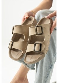 Resim Dakota Unisex Ortopedik Terlik Günlük Kadın Ve Erkek Dikişli Terlik Dış Mekan Ve Ev Terliği Krem 