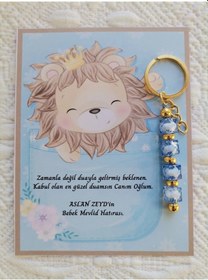 Resim 24 Adet Özel Tasarım Aslan Ve Mavi Anahtarlık Hastane Yeni Doğan 40 Mevlidi Dağıtmalık Hediyelik 