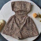 Resim Kadınlar için Seksi Leopar Desenli Sırtı Açık Tulum - Omuzları Açık, Düğüm Detaylı, Kısa Uzunluklu, Polyester, Makinede Yıkanabilir, Her Mevsim Giyilebilir, Parti Kıyafeti | Şık Kıyafet | Esnemez Malzeme 