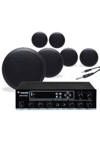 Resim 6 Lı Siyah Tavan Hoparlörlü Ses Sistemi Paketi Mağaza, Ofis, Kafe İçin Profesyonel Müzik & Anons 