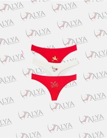 Resim Alya Underwear Kadın Pamuklu Tanga Külot - String Iç Çamaşırı Lacivert, Kırmızı, Ekru - 3 Adet Çok Renkli T21 