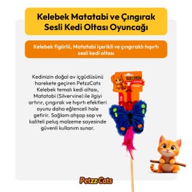 Resim PetzzCats Kelebek Matatabi ve Çıngırak Sesli Kedi Oltası Oyuncağı Mavi 42 Cm 