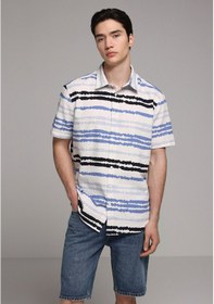 Resim Colin's Colins Regular Fit Shirt Neck Çizgili Erkek Mavi Kısa Kol Gömlek Cl1080081 Q1.v1 Ble 