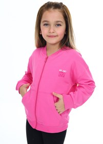 Resim Toontoy Kız Çocuk Kolej Yaka Fermuarlı Düşük Omuz Baskılı Örme Hırka - 2 İplik 
