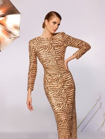 Resim Gold Sequin Backless Dress - 38 