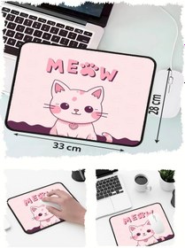 Resim Meow Tatlış Kedi Tasarımlı 33x28 Cm Mousepad Kaymaz Taban Rahat Konforlu Mouse Pad 