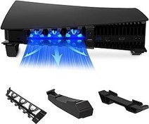 Resim NexiGo PS5 Slient Soğutma Fanlı Yatay Stant, [Otomatik Açma/Kapama], [Minimalist Tasarım], Playstation 5 Disk ve Dijital Sürümlerle Uyumlu, Dahili LED Işık, Ekstra USB Bağlantı Noktası, Siyah 