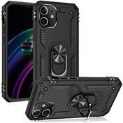 Resim Microcase iPhone 12 Mini Anka Serisi Yüzük Standlı Armor Kılıf - Siyah 