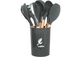 Resim Valletta Mikla Dayanıklı Yanmaz Yapışmaz 33 Parça Silikon Spatula Mutfak Seti Gri 