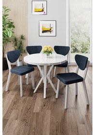 Resim Canisa Agnes Serisi 90x90 Yuvarlak Beyaz Masa Takımı Ve 4 Antrasit Sandalye Masa Beyaz Sandalyeler Antrasit 