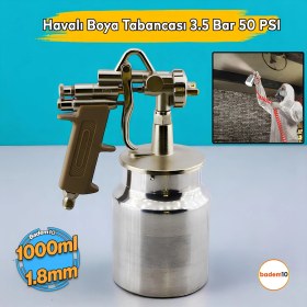 Resim Alttan Depolu Metal Havalı Boya Tabanca 1000 cc Demir Ahşap Pilastik Yüzey Boyama Tabancası 