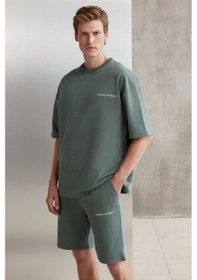 Resim Grimelange Colombıa Erkek 2'li Set Comfort Fit Rahat Kalıp Yazı Nakışlı Şardonsuz Yeşil Eşofman Takımı 