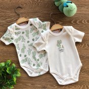 Resim Renkli Puset 2'li Penye Bebek Kısa Kollu Body Zıbın Takım Kaktüs 