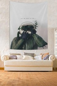 Resim Pelangi All We Have İs Now Yazılı Astronot Leke Tutmaz Kumaş Duvar Örtüsü Duvar Halısı Tapestry PNTR178, 70 x 100 