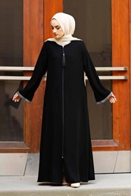 Resim ISTANBUL STYLES Taş kollu Ferace Uzun Kollu Yere Kadar Fermuar Yere Kadar Türkiye İslami Moda 