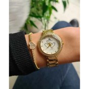 Resim Polo Air Taşlı Kalp Desenli Zirkon Taşlı Kalp Bileklik Kombin Sarı Renk ve Kadın Kol Saati 