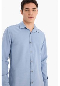 Resim DeFacto Slim Fit Dar Kesim Pamuklu Basic Düz Uzun Kollu Gömlek A4644AX25SPBE299 