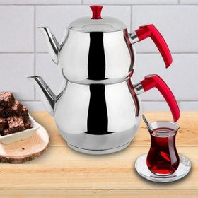 Resim teknotrust Küçük Paslanmaz Çelik Çaydanlık, Kırmızı Renkli, Şık ve Dayanıklı Tasarım 