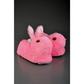 Resim Konfor Sevimli Tavşan Figürlü Kadın Peluş Panduf Pembe Elyaf Malzeme ile Rahat Kullanım 