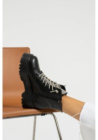 Resim Beyaz Soldey Poli Hafif Taban Taş Detaylı Fermuarlı Siyah Siyah 