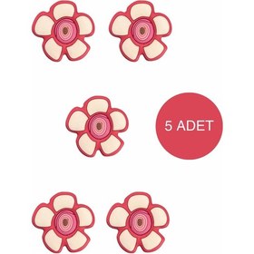 Resim 5 Adet Kırmızı Papatya Çocuk Odası Mobilya Kulbu Seti - Tek Vidalı Dolap ve Çekmece Kulpları Kırmızı 