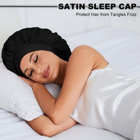 Resim Kapalı Saten Uyku Başlığı - Rahat Elastik Bant, Geniş Kenarlı Polyester Banyo Şapkası Saç Koruma İçin, Günlük Kullanım İçin İdeal, Saç Koruma Başlığı | Elastik Başlık | Polyester Kumaş 