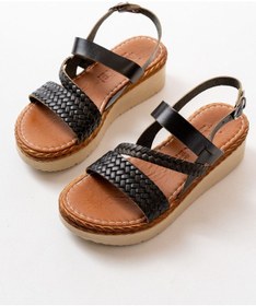 Resim 730-152 Siyah Ortopedik Hakiki Deri Dolgu Kadın Sandalet Altın - Taba 