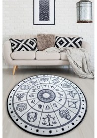 Resim Horoscope Beyaz 140X140 Cm Dekoratif Halı , Kaymaz Halı 
