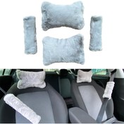 Resim Blingston Peluş Ortopedik Araba Seyahat Boyun Yastığı Emniyet Kemer Pedi Seti Gri 