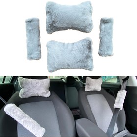 Resim Blingston Peluş Ortopedik Araba Seyahat Boyun Yastığı Emniyet Kemer Pedi Seti Gri 
