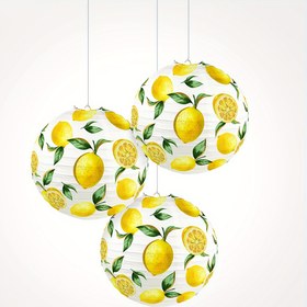 Resim Güneşli Limon Kağıt Fenerler, 3'lü Set - Taze Limon Tasarımlı Canlı Kağıt Fenerler - Bahçe Etkinlikleri & Mutfak için Ferahlatıcı Narenciye Dekoru - Kış Partileri & Ev Dekoru için Narenciye Baskılı Dekoratif Fenerler 