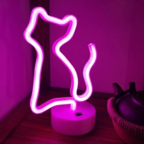 Resim hediyesahibi Neon Led Lamba Kedi Led Işıklı Lamba Pilli Masa Lambası 