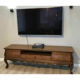 Resim Mavikoltukdöşeme Ms - Btv 150 / 180 Cm Bombeli Oymalı Plazma Tv Sehpası Ceviz 