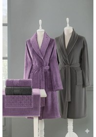 Resim Özdilek Blesso Aile Bornoz Seti 5 Parça Mürdüm-antrasit Çok Renkli 