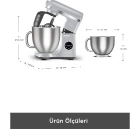 Resim Karaca 2000W Yüksek Güçlü ve 7 Litrelik Büyük Hazneli Dijital Ekranlı Çırpma, Karıştırma ve Hamur Yoğurma Makinesi & Mutfak Şefi + Hassas Mutfak Tartı 
