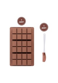 Resim Dubai Çikolatası Kalıbı Silikon Büyük Boy Çikolata Kalıbı Ve Spatula 2'li Set Kahverengi 