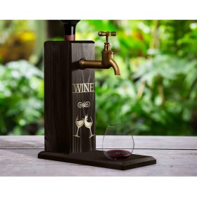 Resim Bk Gift Aynalı Altın Kabartma Musluklu Doğal Siyah(Ebony) Ahşap Şarap Standı, Home Bar, Içecek Dispenseri, Ahşap Içecek Çeşmesi-4 