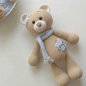 Resim Amigurumi Yamalı Ayıcık Oyuncak - Kahve-Mavi 