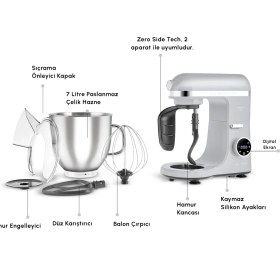 Resim Karaca Mastermaid Chef Ultra D2000W Dijital Ekranlı Hamur Yoğurma Makinesi Silver 7 L 