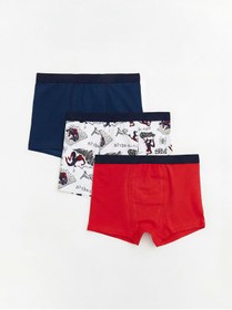 Resim LC Waikiki Lacivert Baskılı Erkek Çocuk 3'lü Boxer 