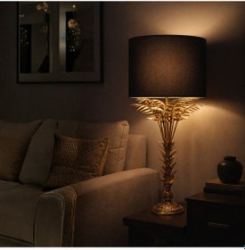 Resim Maren Eskitme Gold Gövde Siyah Başlık Dekoratif Abajur 