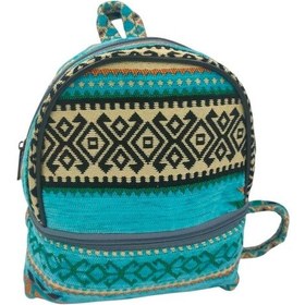 Resim Anatolian Carpet Hand Made Design Sırt Çantası - Deri Üst Motif - Heybe Çanta Kilim Mavi 