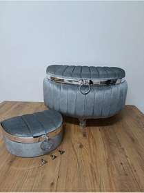 Resim Mdf Çeyizlik Sandık Seti 2li D Model Şeritli Gri 