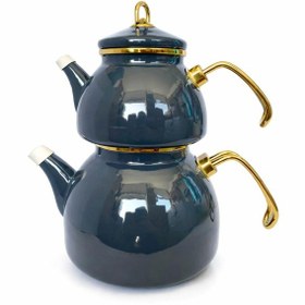 Resim Emaye Çaydanlık Takımı 2,3 L Suluk + 1,1 L Demlik Gold Detaylı Füme 