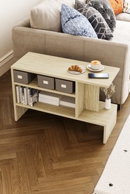 Resim Hofga Sümela Raflı Yan Sehpa - Gazetelik, Dergilik, Kitaplık Traverten 